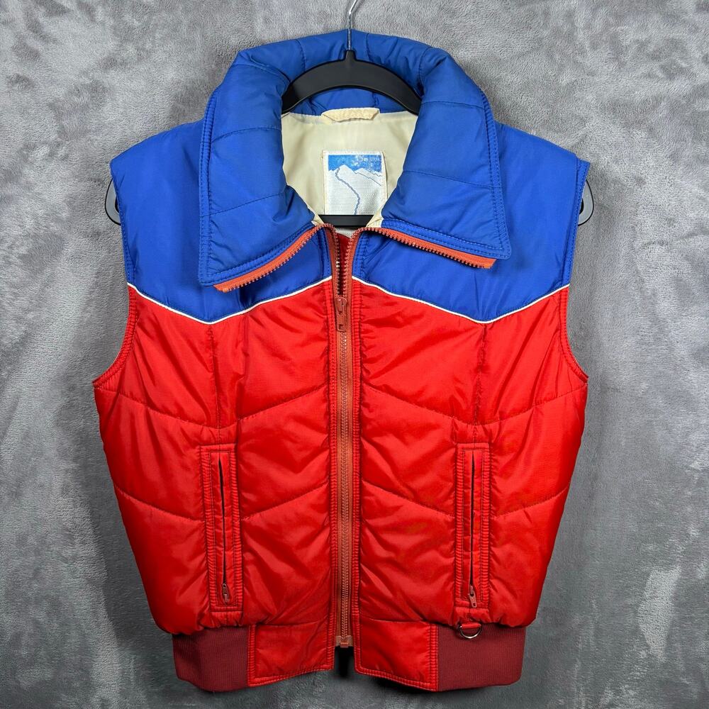 Vintage 80s First Snow Women’s Size M Retro Red Orange Blue Puffer Ski Vest